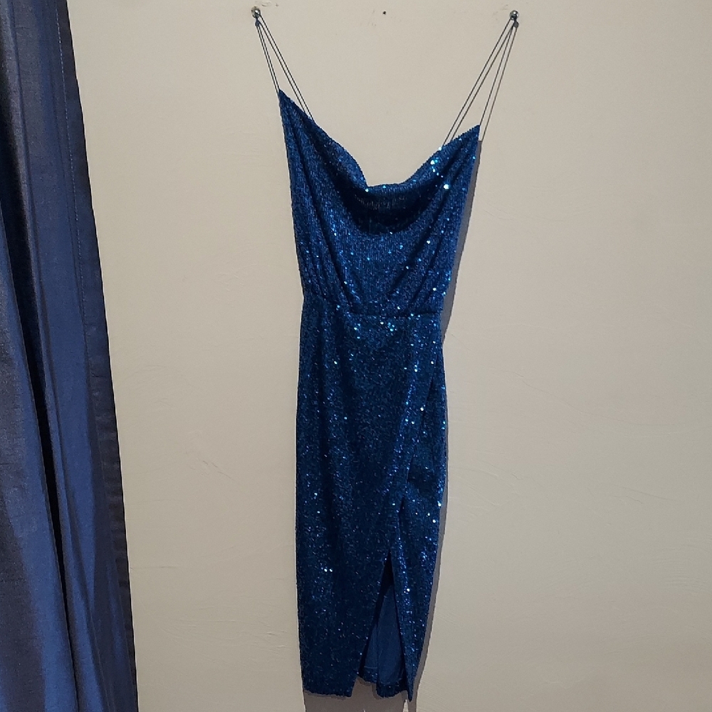 Blue Spaghetti Strap Slip Cocktail Dress
